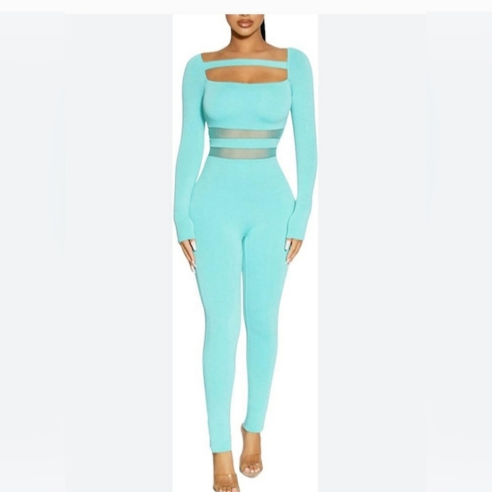 Brand New Naked Wardrobe Aqua Mesh Jumpsuit-M